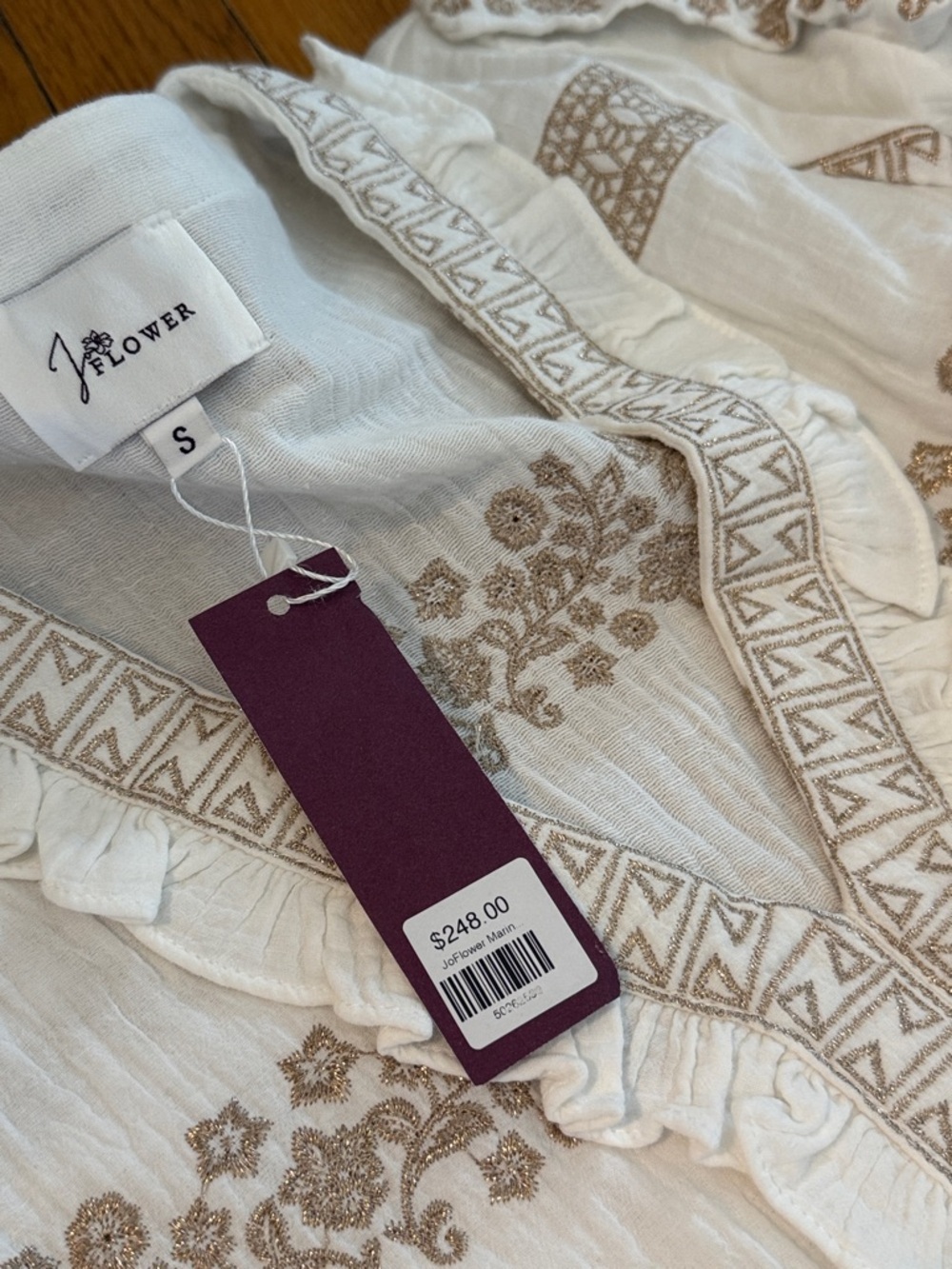 NWT JoFLOWER boutique bohemian cottagecore cream embroidered gold floral maxi S - Picture 3 of 6